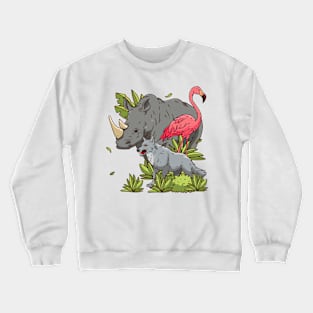 Flamingo rhino Wolf Hand drawn Crewneck Sweatshirt